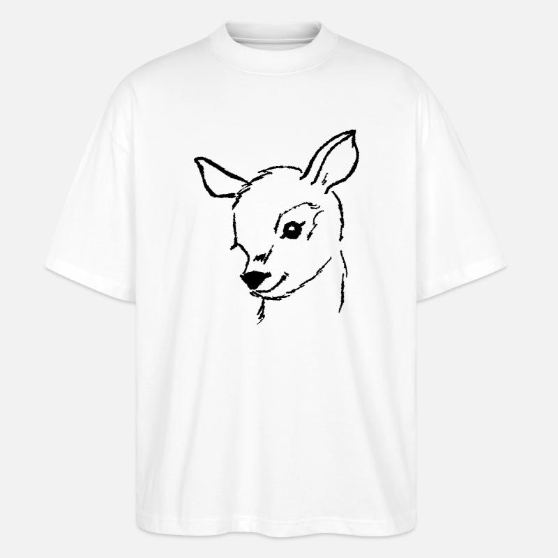 Reh Rehkitz handgemalter Rehkopf - Stanley/Stella Oversized Unisex Bio T-Shirt Blaster 2.0 - Weiß