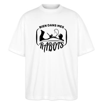 Menuisiers et Ébénistes bien dans ses rabots - T-shirt bio Blaster 2.0 coupe oversize Stanley/Stella Unisexe - blanc - Devant - Alina (178cm) & Michal (187cm)