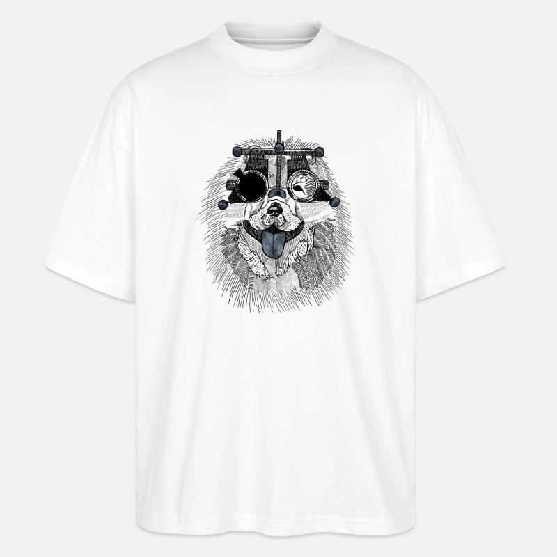 Chien optométriste avec lunettes d'essai - T-shirt bio Blaster 2.0 coupe oversize Stanley/Stella Unisexe - blanc
