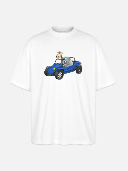 Elephant and giraffe in buggy - Stanley/Stella Oversized Unisex Organic T-shirt Blaster 2.0 - white