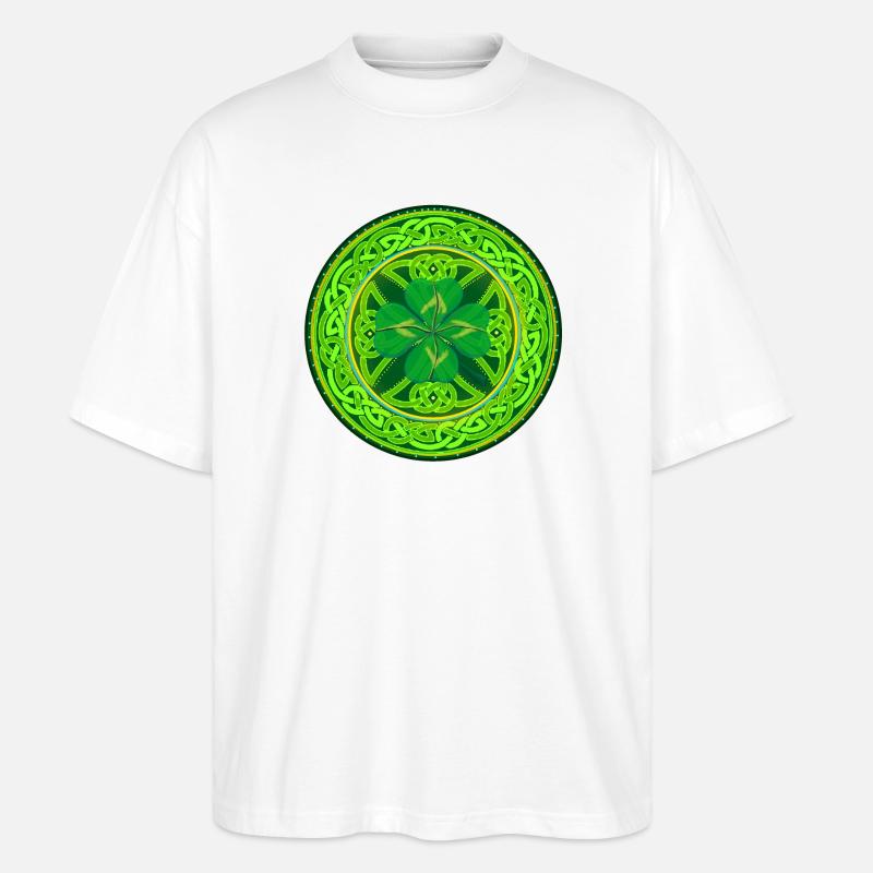 Trèfle à Quatre Feuilles celtique - T-shirt bio Blaster 2.0 coupe oversize Stanley/Stella Unisexe - blanc
