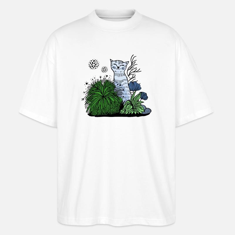 Lächelnde Katze im Blattwerk - Stanley/Stella Oversized Unisex Bio T-Shirt Blaster 2.0 - Weiß