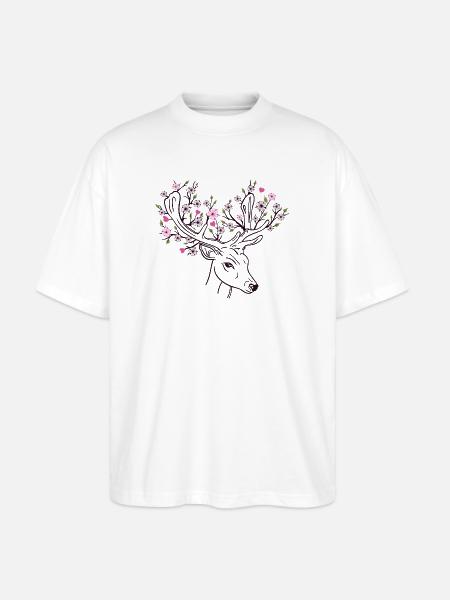Deer Antlers Deer Flowers Flowers Floral Spring - Stanley/Stella Oversized Unisex Organic T-shirt Blaster 2.0 - white