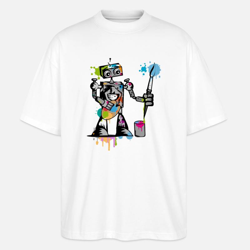Un robot avec un pinceau - T-shirt bio Blaster 2.0 coupe oversize Stanley/Stella Unisexe - blanc