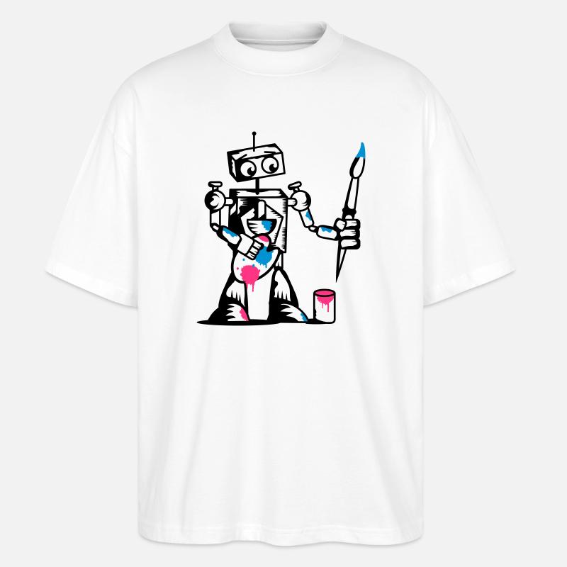 Roboter mit einem Pinsel - Stanley/Stella Oversized Unisex Bio T-Shirt Blaster 2.0 - Weiß
