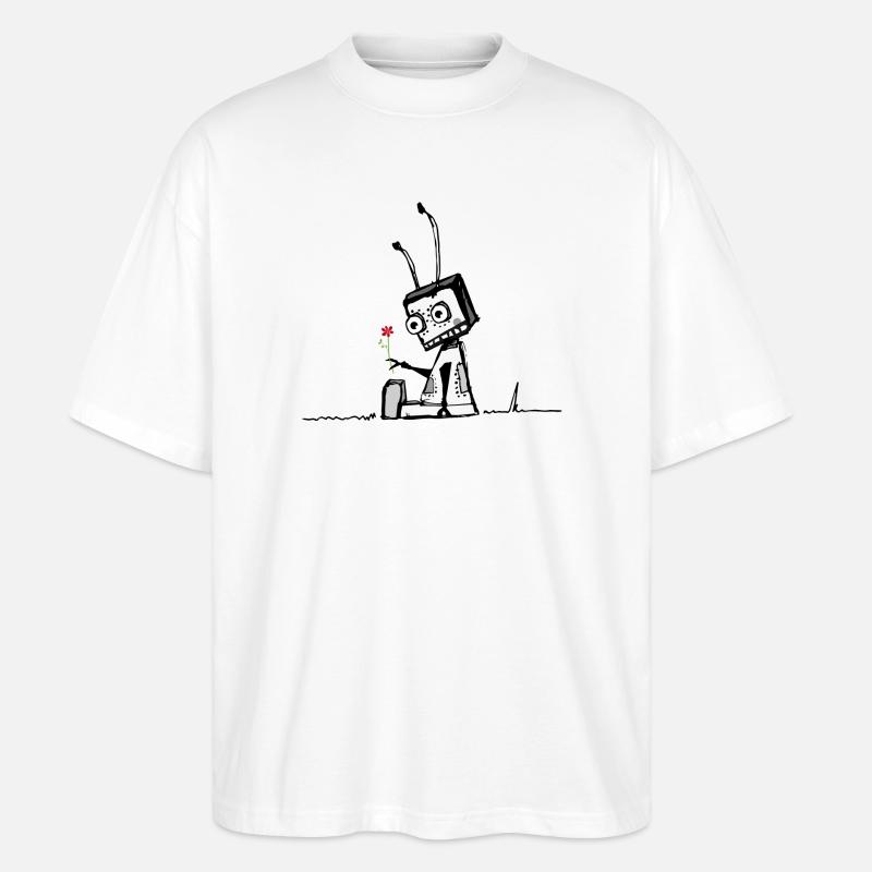 Roboter mit einer Blume - Stanley/Stella Oversized Unisex Bio T-Shirt Blaster 2.0 - Weiß