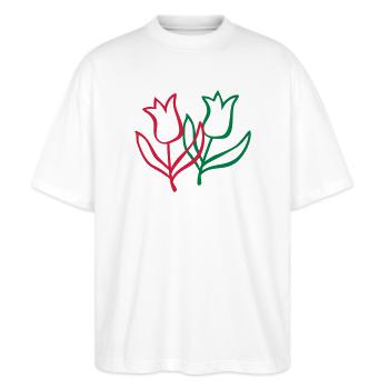 tulipe - T-shirt bio Blaster 2.0 coupe oversize Stanley/Stella Unisexe - blanc - Devant - Alina (178cm) & Michal (187cm)