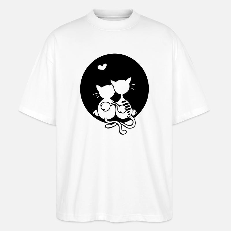 Katzen Paar - Stanley/Stella Oversized Unisex Bio T-Shirt Blaster 2.0 - Weiß