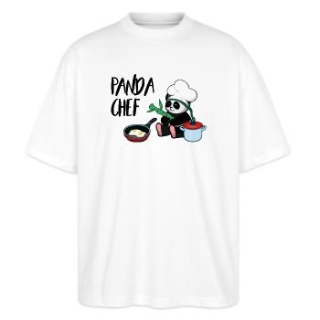 Panda koch - Stanley/Stella Oversized Unisex Bio T-Shirt Blaster 2.0 - Weiß - Vorne - Alina (178cm) & Michal (187cm)
