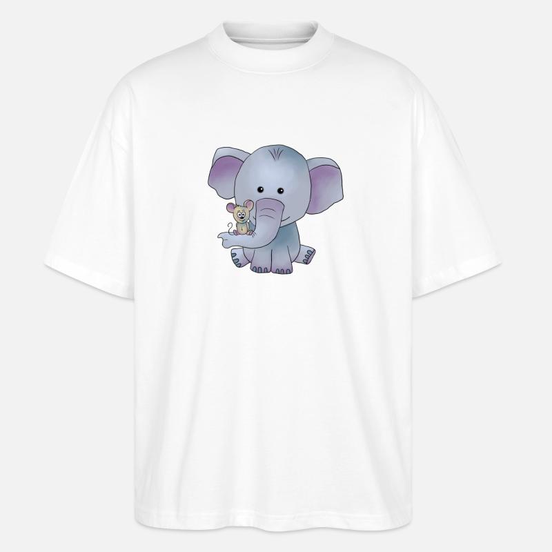 Elefant mit Maus - Stanley/Stella Oversized Unisex Bio T-Shirt Blaster 2.0 - Weiß