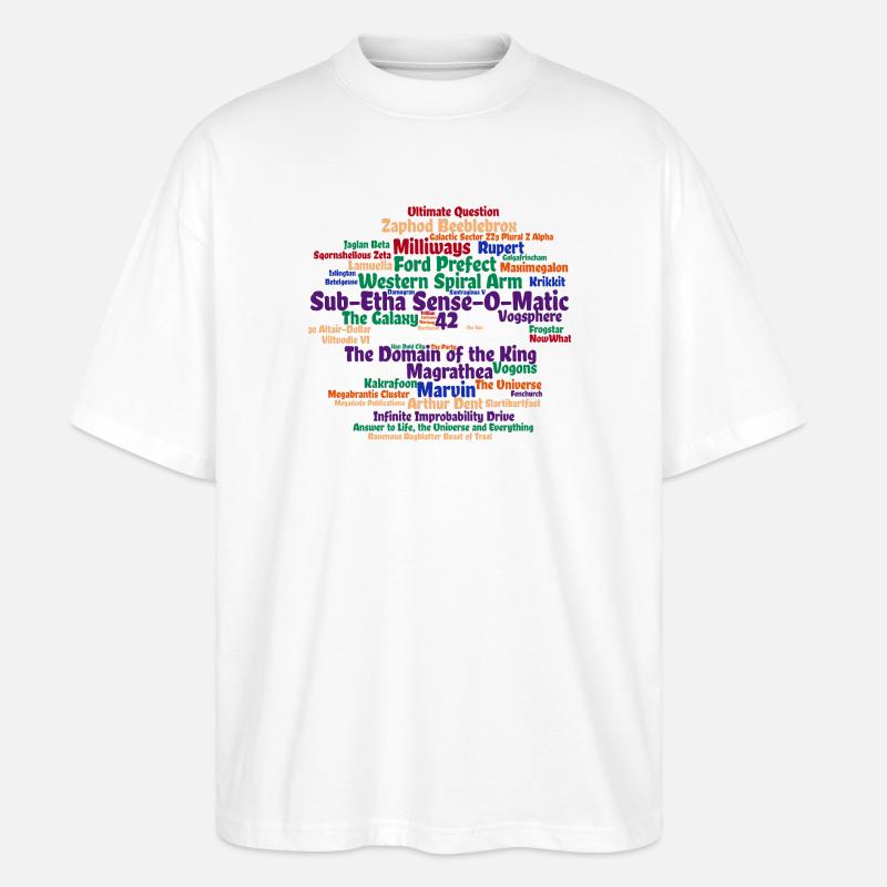 Sci Fi Wortwolke mit 42 - Stanley/Stella Oversized Unisex Bio T-Shirt Blaster 2.0 - Weiß