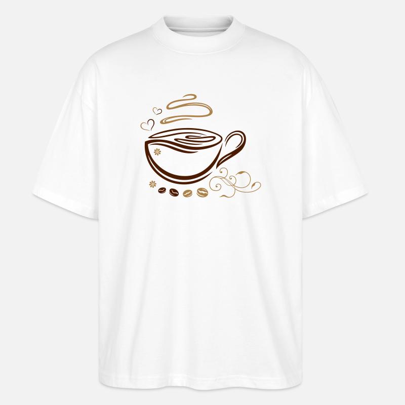 Kaffeetasse mit Kaffeebohnen und Herzen - Stanley/Stella Oversized Unisex Bio T-Shirt Blaster 2.0 - Weiß