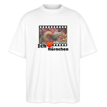 Liebe Tierfreund Eichhoernchen Tiere Spruch - Stanley/Stella Oversized Unisex Bio T-Shirt Blaster 2.0 - Weiß - Vorne - Alina (178cm) & Michal (187cm)