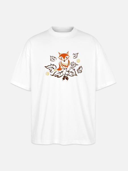 Little fox with leaves, autumn. - Stanley/Stella Oversized Unisex Organic T-shirt Blaster 2.0 - white