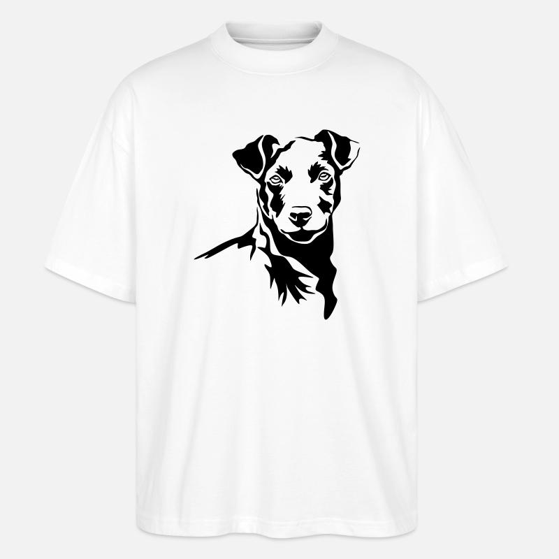 Tête de Patterdale Terrier - T-shirt bio Blaster 2.0 coupe oversize Stanley/Stella Unisexe - blanc