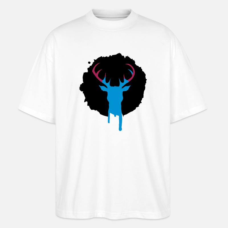 Patch de cerf graffiti - T-shirt bio Blaster 2.0 coupe oversize Stanley/Stella Unisexe - blanc