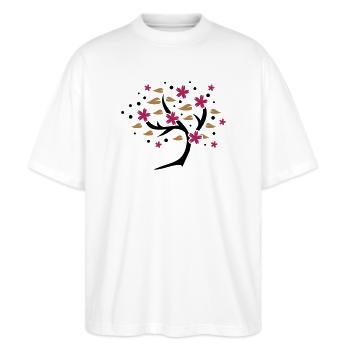 stylized cherry blossom tree in spring - Stanley/Stella Oversized Unisex Organic T-shirt Blaster 2.0 - white - Front - Alina (178cm) & Michal (187cm)