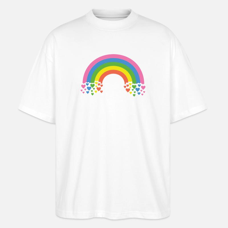 Regenbogen mit Herzen - Stanley/Stella Oversized Unisex Bio T-Shirt Blaster 2.0 - Weiß