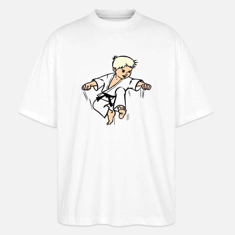 Karatekind oder Judokind mit schwarzem Gürtel - Stanley/Stella Oversized Unisex Bio T-Shirt Blaster 2.0 - Weiß
