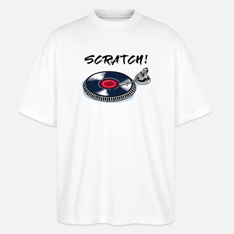 Scratch turntable record player beatbox vinyl - Stanley/Stella Oversized Unisex Organic T-shirt Blaster 2.0 - white