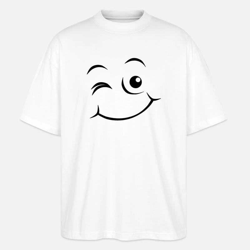 Visage heureux Émoticône - T-shirt bio Blaster 2.0 coupe oversize Stanley/Stella Unisexe - blanc