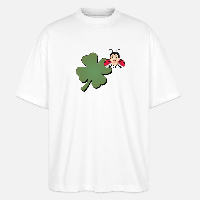 Kleeblatt mit Ladybug (Marienkäfer) - Stanley/Stella Oversized Unisex Bio T-Shirt Blaster 2.0 - Weiß