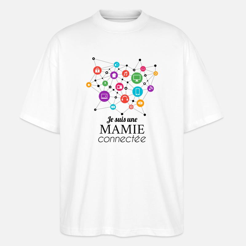 Mamie connectée au réseau - T-shirt bio Blaster 2.0 coupe oversize Stanley/Stella Unisexe - blanc
