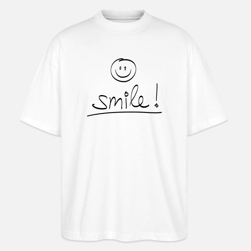 Manuscrit « SMILE ! » avec visage rieur - T-shirt bio Blaster 2.0 coupe oversize Stanley/Stella Unisexe - blanc