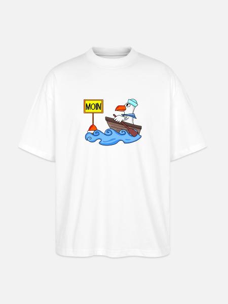 Moin Seemann Möwe Seemöwe Boot - Stanley/Stella Oversized Unisex Bio T-Shirt Blaster 2.0 - Weiß