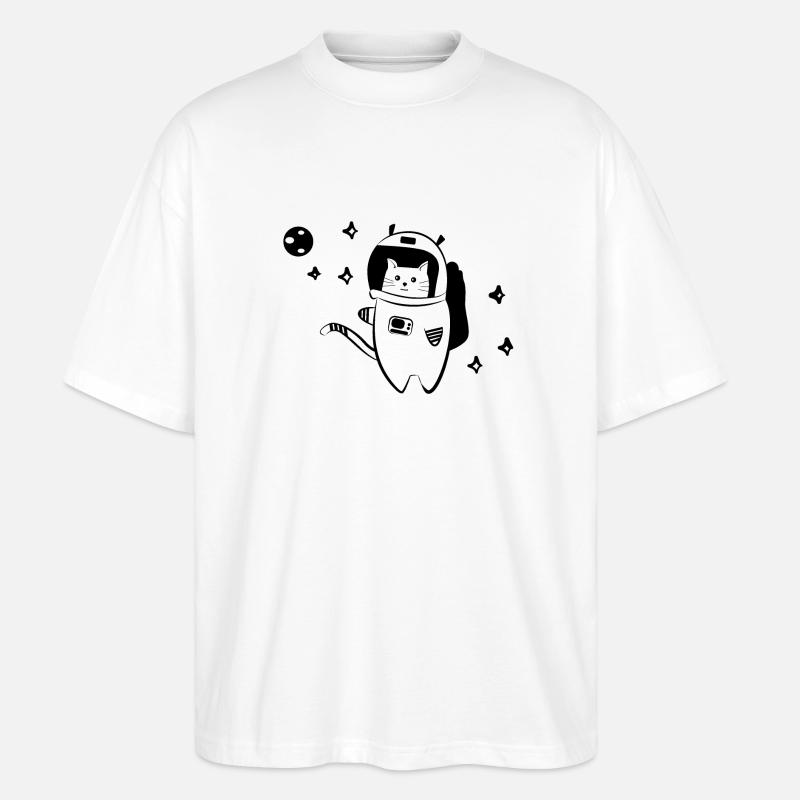 Chat cool dans l'espace - T-shirt bio Blaster 2.0 coupe oversize Stanley/Stella Unisexe - blanc