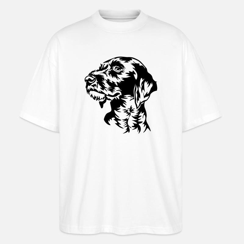 German Wirehaired Pointer head - Stanley/Stella Oversized Unisex Organic T-shirt Blaster 2.0 - white