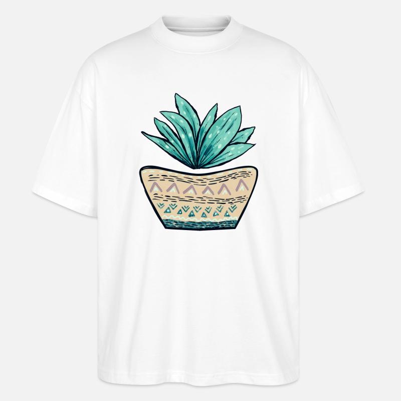Succulent Pot Pattern - Stanley/Stella Oversized Unisex Organic T-shirt Blaster 2.0 - white