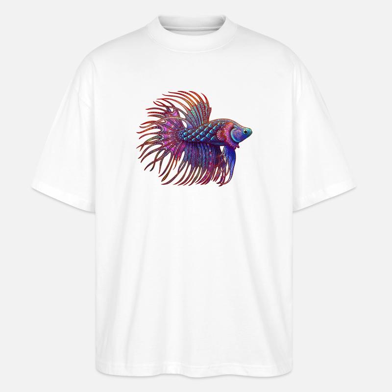 Betta Zentangle Farbe - Stanley/Stella Oversized Unisex Bio T-Shirt Blaster 2.0 - Weiß