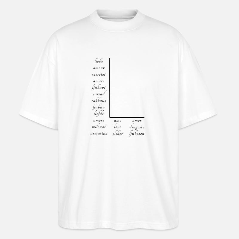 Love on many different languages - Stanley/Stella Oversized Unisex Organic T-shirt Blaster 2.0 - white