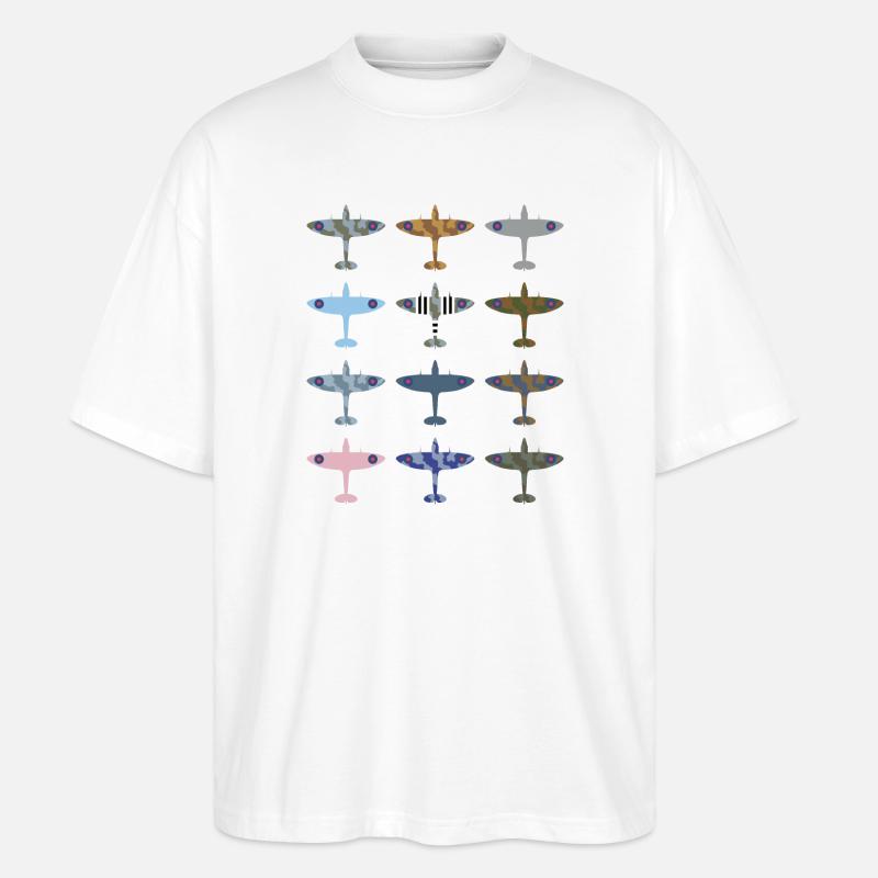 Spitfire Kampfflugzeug / Tarnmuster - Stanley/Stella Oversized Unisex Bio T-Shirt Blaster 2.0 - Weiß