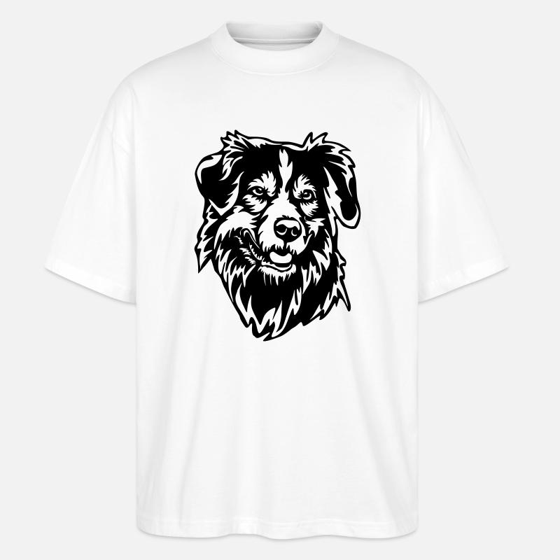 Australian Shepherd Kopf - Stanley/Stella Oversized Unisex Bio T-Shirt Blaster 2.0 - Weiß
