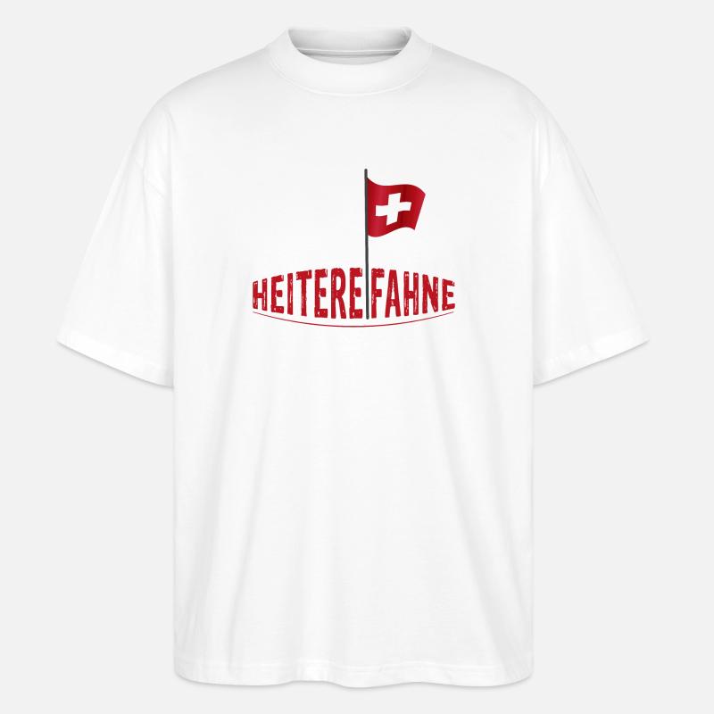 Heiterefahne mit Schweizerfahne, Berndeutsch - Stanley/Stella Oversized Unisex Bio T-Shirt Blaster 2.0 - Weiß