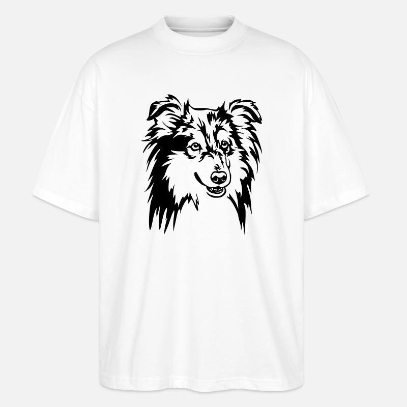 Sheltie Kopf - Stanley/Stella Oversized Unisex Bio T-Shirt Blaster 2.0 - Weiß