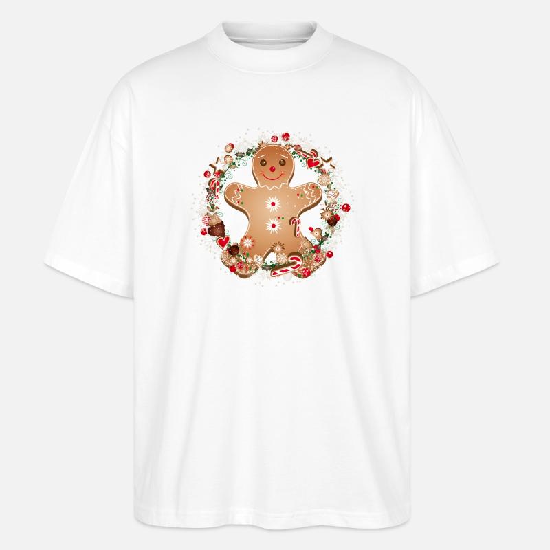 fröhlicher Lebkuchenmann im Plätzchen Kranz - Stanley/Stella Oversized Unisex Bio T-Shirt Blaster 2.0 - Weiß
