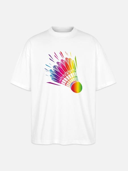 farverig badminton badminton tegning - Stanley/Stella Oversize Unisex Øko T-shirt Blaster 2.0 - hvid