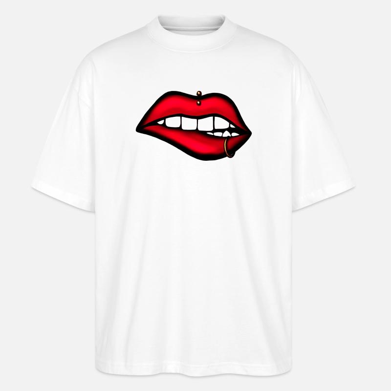 Lips with Piercing – Aesthetic Design - Stanley/Stella Oversized Unisex Organic T-shirt Blaster 2.0 - white