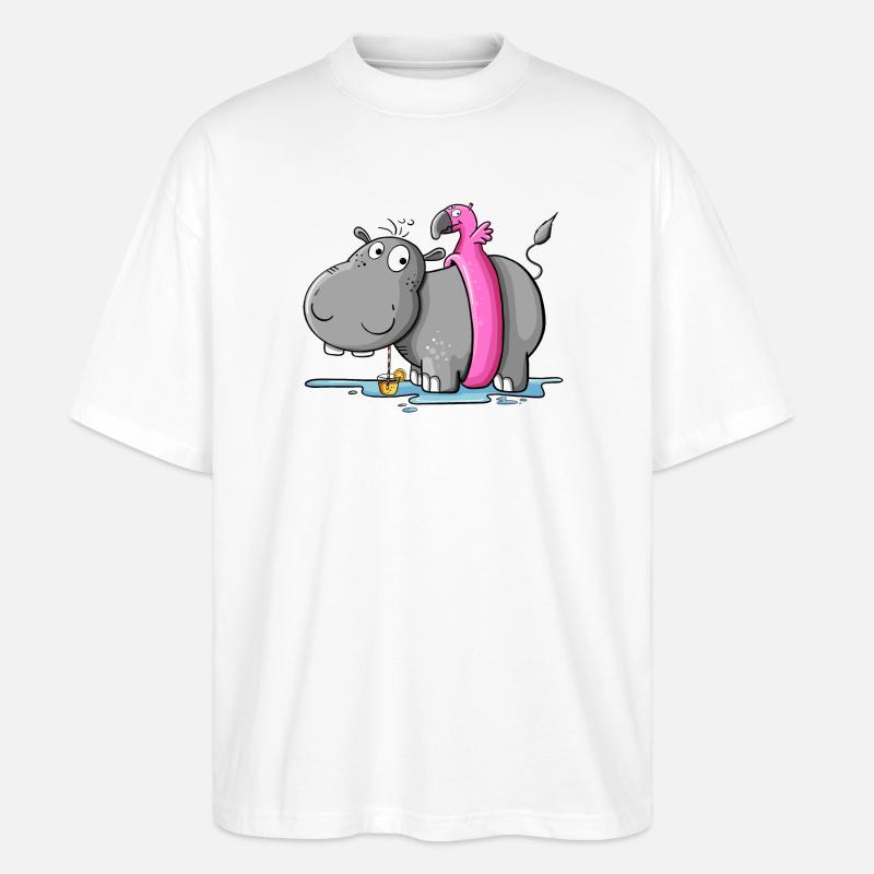 Nilpferd Im Urlaub I Wildtiere Comic - Stanley/Stella Oversized Unisex Bio T-Shirt Blaster 2.0 - Weiß