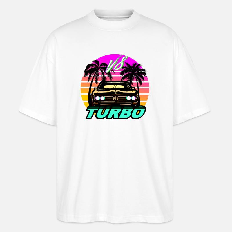 Synthwave Auto Turbo V8 - T-shirt bio Blaster 2.0 coupe oversize Stanley/Stella Unisexe - blanc