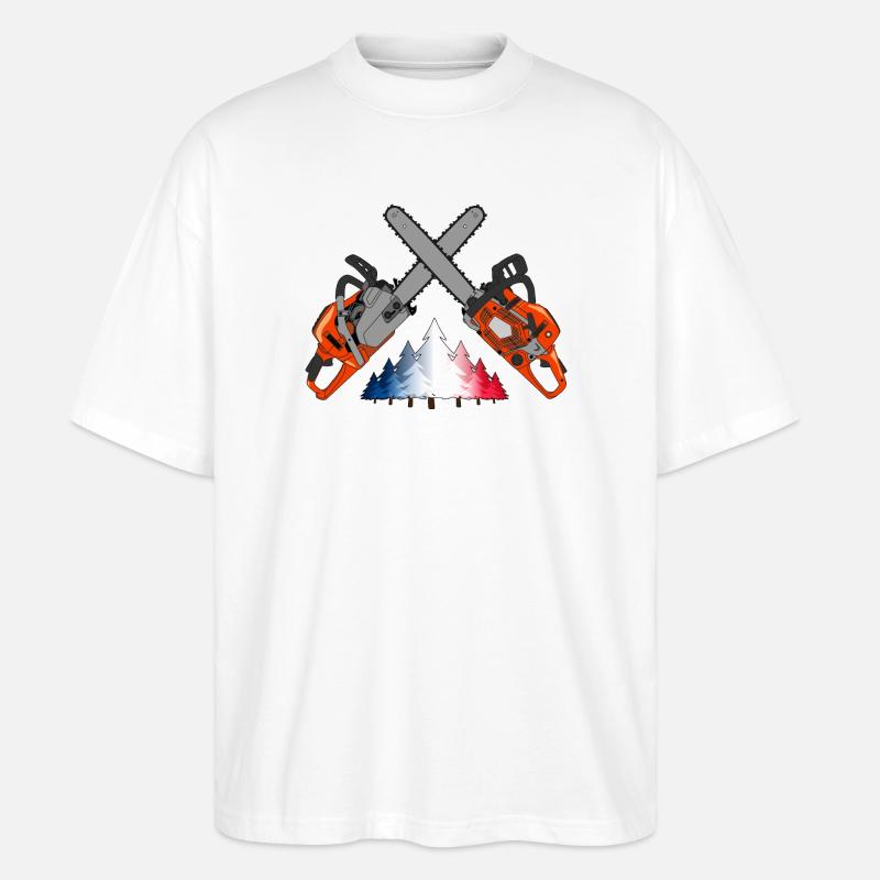 Kettensäge - Frankreich - Stanley/Stella Oversized Unisex Bio T-Shirt Blaster 2.0 - Weiß