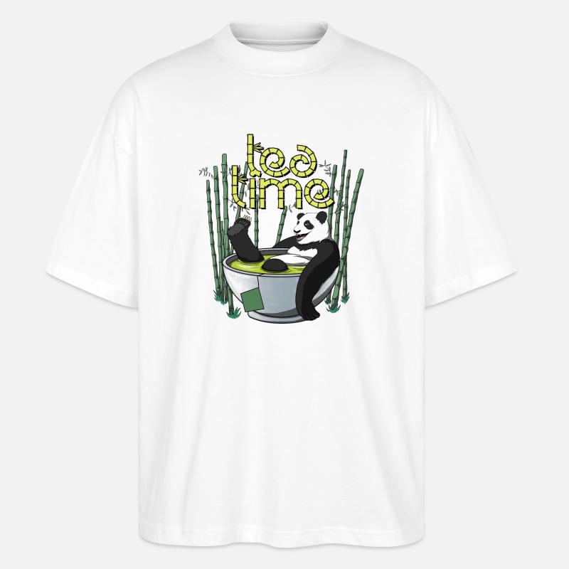 Tea Time - Der Tee-Moment des Pandas - Stanley/Stella Oversized Unisex Bio T-Shirt Blaster 2.0 - Weiß