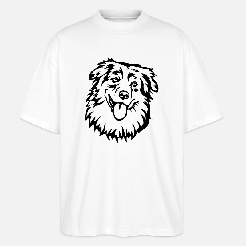 Australian Shepherd Kopf - Stanley/Stella Oversized Unisex Bio T-Shirt Blaster 2.0 - Weiß