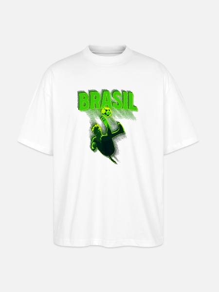 Brasil Neon Soccer Kick - Stanley/Stella Oversized Unisex Organic T-shirt Blaster 2.0 - white