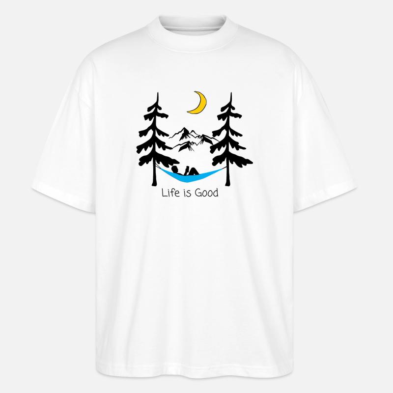 Conception ludique de lune souriante nocturne - T-shirt bio Blaster 2.0 coupe oversize Stanley/Stella Unisexe - blanc