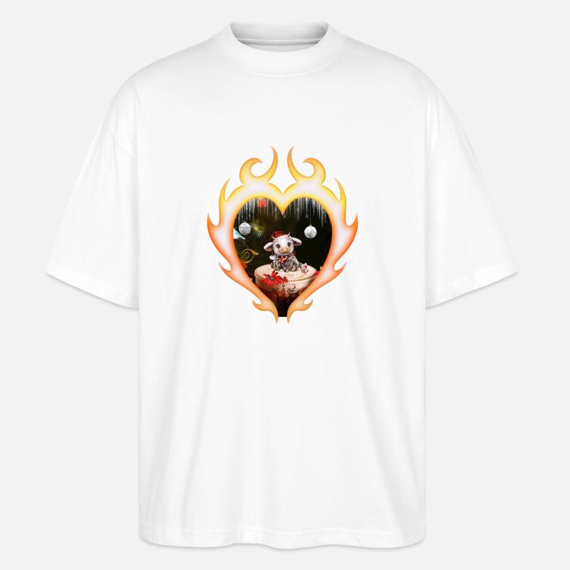 Süße Weihnachtskuh mit Vogel - Stanley/Stella Oversized Unisex Bio T-Shirt Blaster 2.0 - Weiß