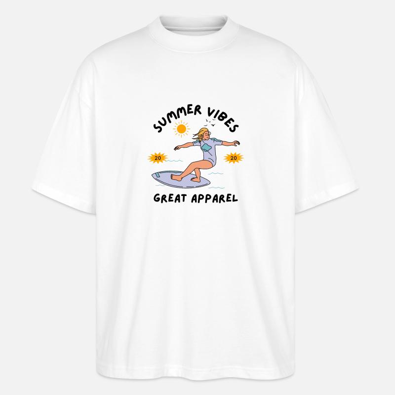 Surfeur d’été sur une planche de surf - T-shirt bio Blaster 2.0 coupe oversize Stanley/Stella Unisexe - blanc
